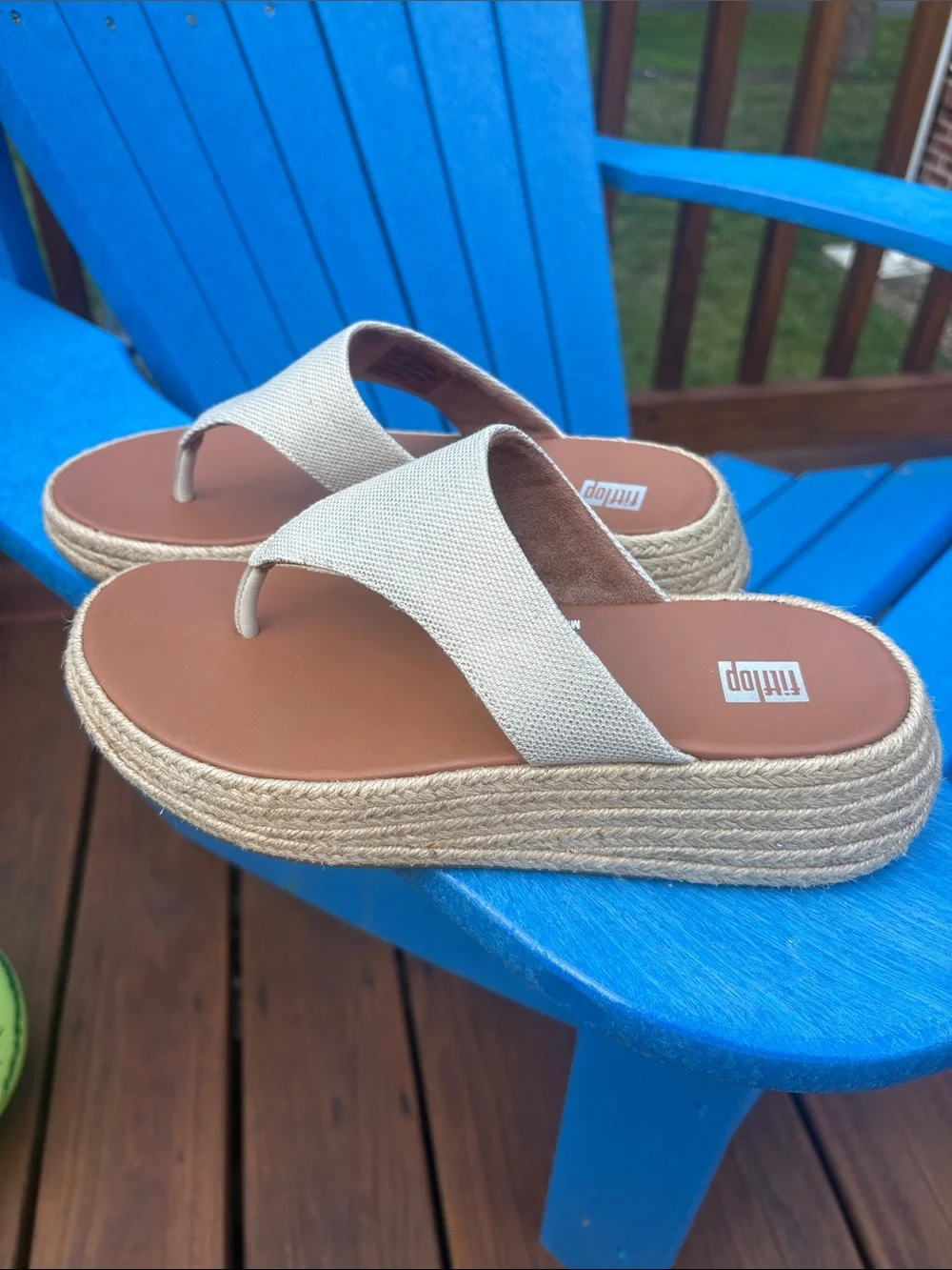 Fitflop Beige Canvas Espadrille Platform Thong Sandals
